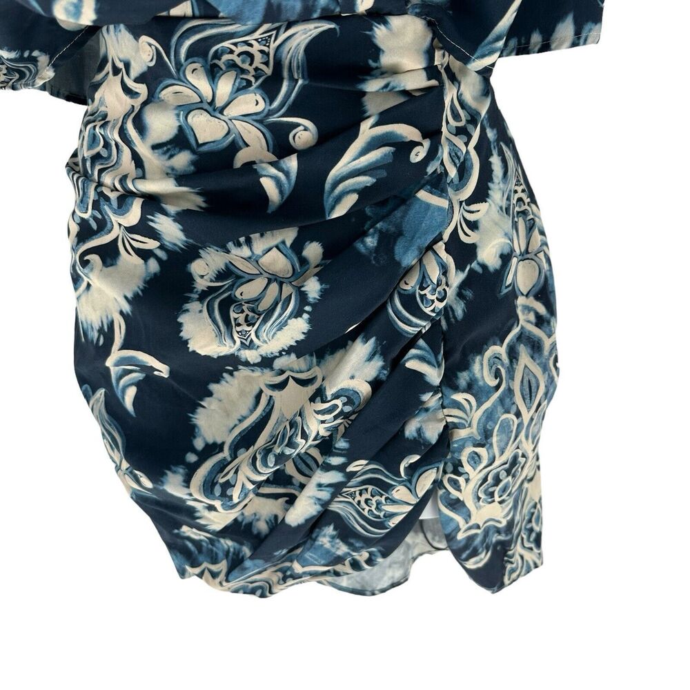 Zara Dress Women Small Blue Printed Mini Cut Out Back Resort Vacation Tribal NEW - Picture 11 of 16